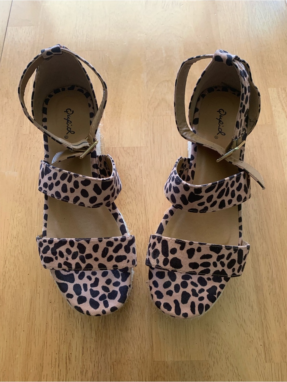 Qupid Leopard Print Espadrille Sandals, Size 8.5
